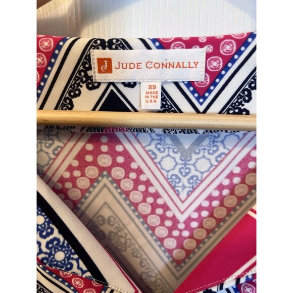 Jude Connally Bree Shift Dress Jude Cloth Zig Zag Berry Size XS 3/4 Sleeves - Picture 4 of 5